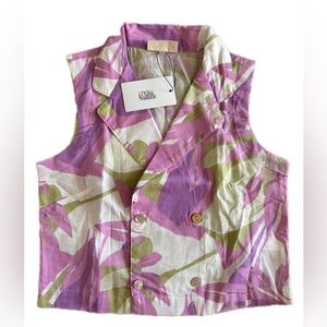 Floral Sleeveless Vest in Purple and Green